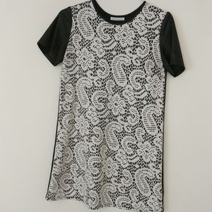 Crochet and vegan leather dress